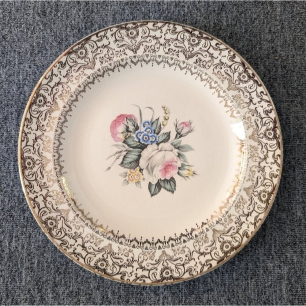 "Century" by Salem, 23k Gold Floral Plate, 7", Set of 6